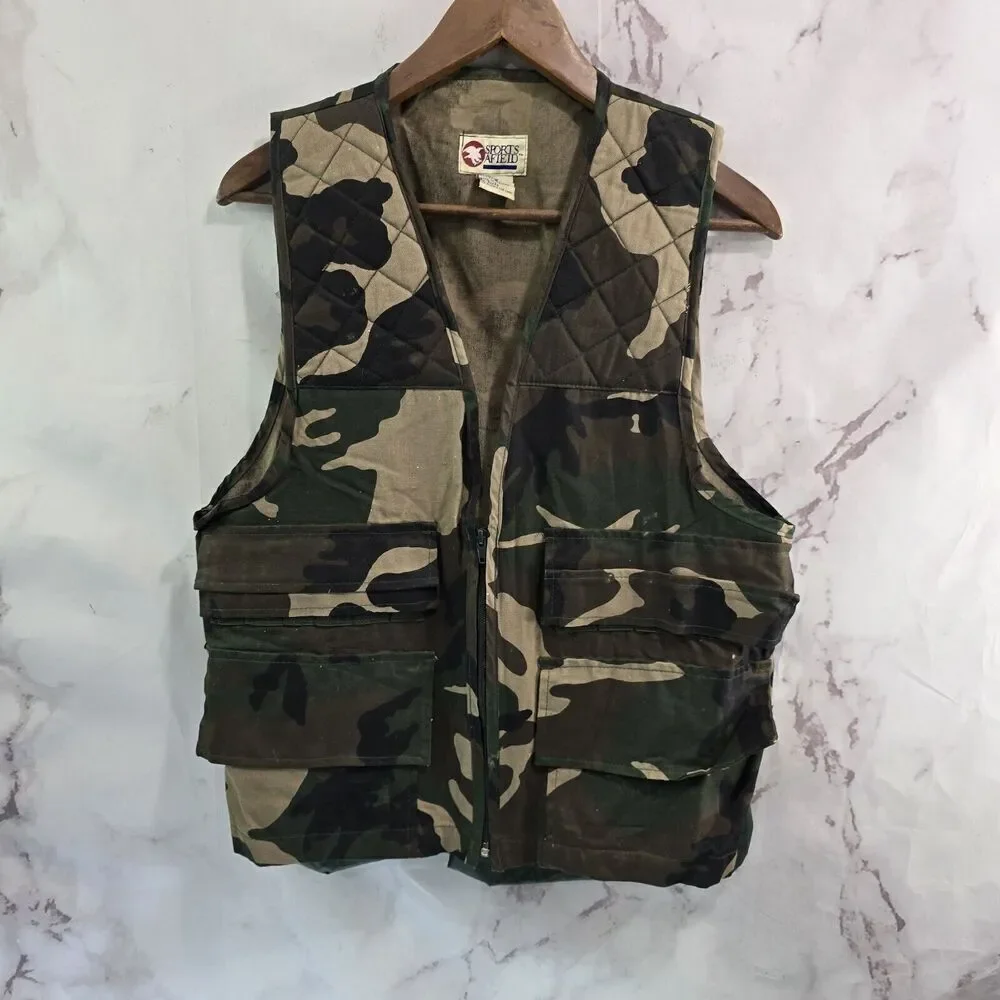 Sports Afield Vest Mens Small Jungle Camo Woodland Hunting Pouch Range Recoil